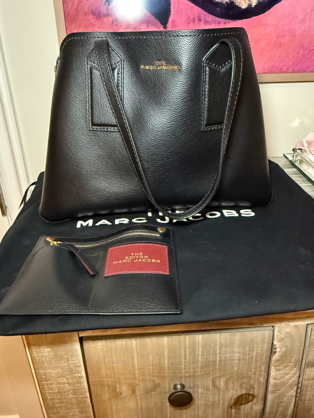 NWOT Marc Jacobs The Editor Black Leather Tote Bag w/ Pouch & Dustbag